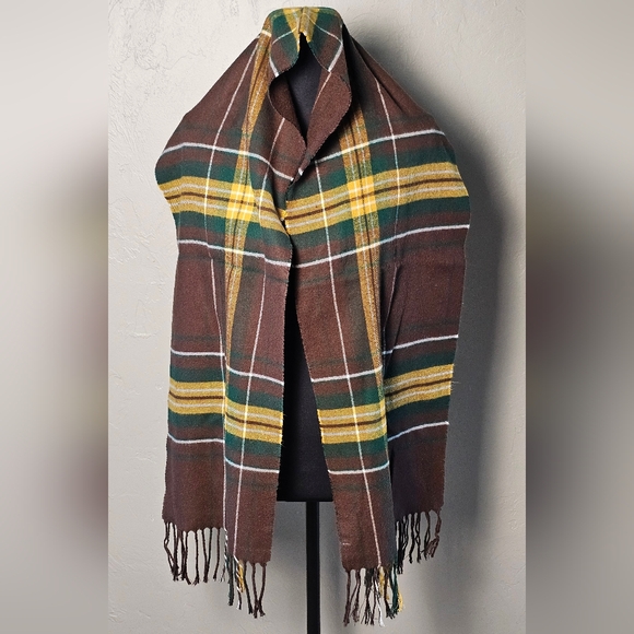 [MERONA] Brown, Yellow, Green & White Plaid Pattern Acrylic Scarf - Picture 2 of 13